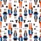 Girl hipster flat style seamless pattern