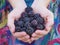 Girl holding black raspberries