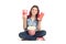 Girl holding buckets with popcorn