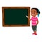 Girl holding chalk teaching on Blank Black board