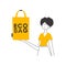 The girl is holding an eco-package in her hands. The concept of ecological bags and plastic. Linear style. Isolated on