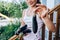 Girl holding an eggplant in her hands. Healthy eating, harvesting