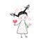 Girl Holding Flower Red Heart Shape Love Drawing Simple Line