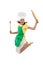 Girl holding kitchenware jumping