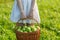 Girl holding large baskets of apples