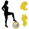 Girl holding one foot on the euro illustration