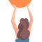 Girl Holding Orange Ball, Back View, Young Woman Organizing Circular Abstract Geometric Shape Vector Illustration