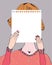 Girl holding paper for text illustration retro