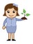 Girl Holding a Small Plant - Vector