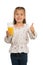 Girl Holdng Glass With Orange Juice Showing Thumb Up