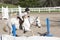 Girl at horseback riding lesson.