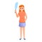 Girl housekeeping icon, cartoon style
