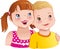 Girl hug a boy - cute kids looking up and smiling happily. Vector illustration