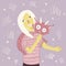 girl hugging fictional character illustration in pink colors