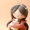 a girl hugging her beloved cat made of clay on beige background