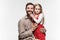 Girl hugging her father over a white background