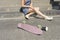 Girl hurt her leg while riding a skateboard