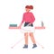 Girl Ironing Clothes on Board, Young Woman Doing Laundry, Household Chores Flat Style Vector Illustration