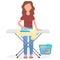 The girl ironing clothes. The woman is engaged in household chores. The maid tidies up the clothes. Iron clothes with an iron on