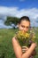 Girl iwith wildflower bouquet