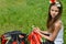 Girl with jasmine flowers and poppies