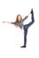 Girl in jeans doing acrobatic stunt
