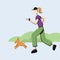 A girl jogging with her pet dog. sporty girl running outdoors