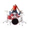 Girl jumping with Drum kit