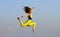 Girl jumping high. sport in motion. full of energy. Attractive young sporty woman is working out in outdoor gym. morning