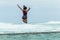 Girl Jumping Holidays Beach Tidal Pool Ocean