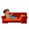 Girl Kid Laying On Couch And Reading Book Vector