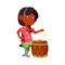 Girl Kid Playing On Drum Musical Instrument Vector