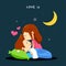 A girl is kissing her spouse`s forehead at night