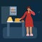 Girl in the kitchen at night eats a lot of food, hungry woman is not dieting, illustration in flat style