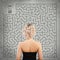 Girl on Labyrinth Background. Start up, Idea