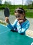 Girl learn to play ping-pong