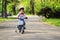 Girl learning to ride bike