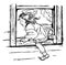Girl Leaving Through Window, vintage illustration