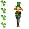 Girl leprechaun St. Patrick with pot of gold