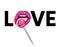 A girl licks a candy on a stick. Women`s lips, tongue and sweet. Vector illustration. Love.