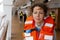 Girl in life jacket on ship