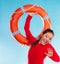 Girl lifeguard with rescue equipment