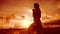 The girl lifestyle prays. Girl folded her hands in prayer silhouette at sunset. slow motion video. Girl folded her hands