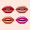 Girl lips with varicolored lipstick vector set