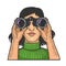 Girl looking through binoculars sketch vector
