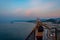 The girl looking to the beautiful landscape of the city of Giresun from the balcony