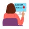 Girl looks at the blood donors checklist on the monitor screen. Vector illustration in flat cartoon style.