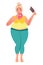 A girl with a lot of weight eating a donut and ice cream. Obesity, diet. Size plus. Harmful way of life. Vector graphics