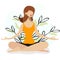 The girl in the lotus position is engaged in yoga in nature. A cute lady in a yellow T-shirt meditates against the