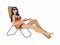 The girl is lying on a lounger, fashion swimsuit. Isolated object. In minimalist style Cartoon flat Vector